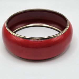 VINTAGE Red & Gold Tone Large Bangle Bracelet 1"